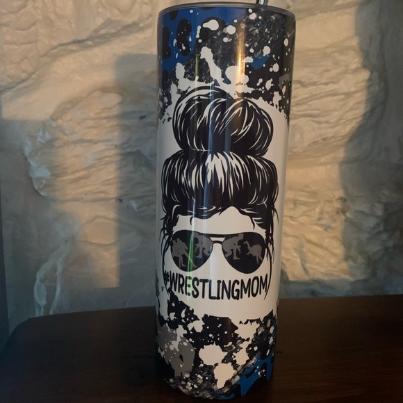 Wrestling 🤼‍♀️ Mom Messy Bun Tumbler 20oz Lid, Straw, Gift Box Included - Picture 1 of 8